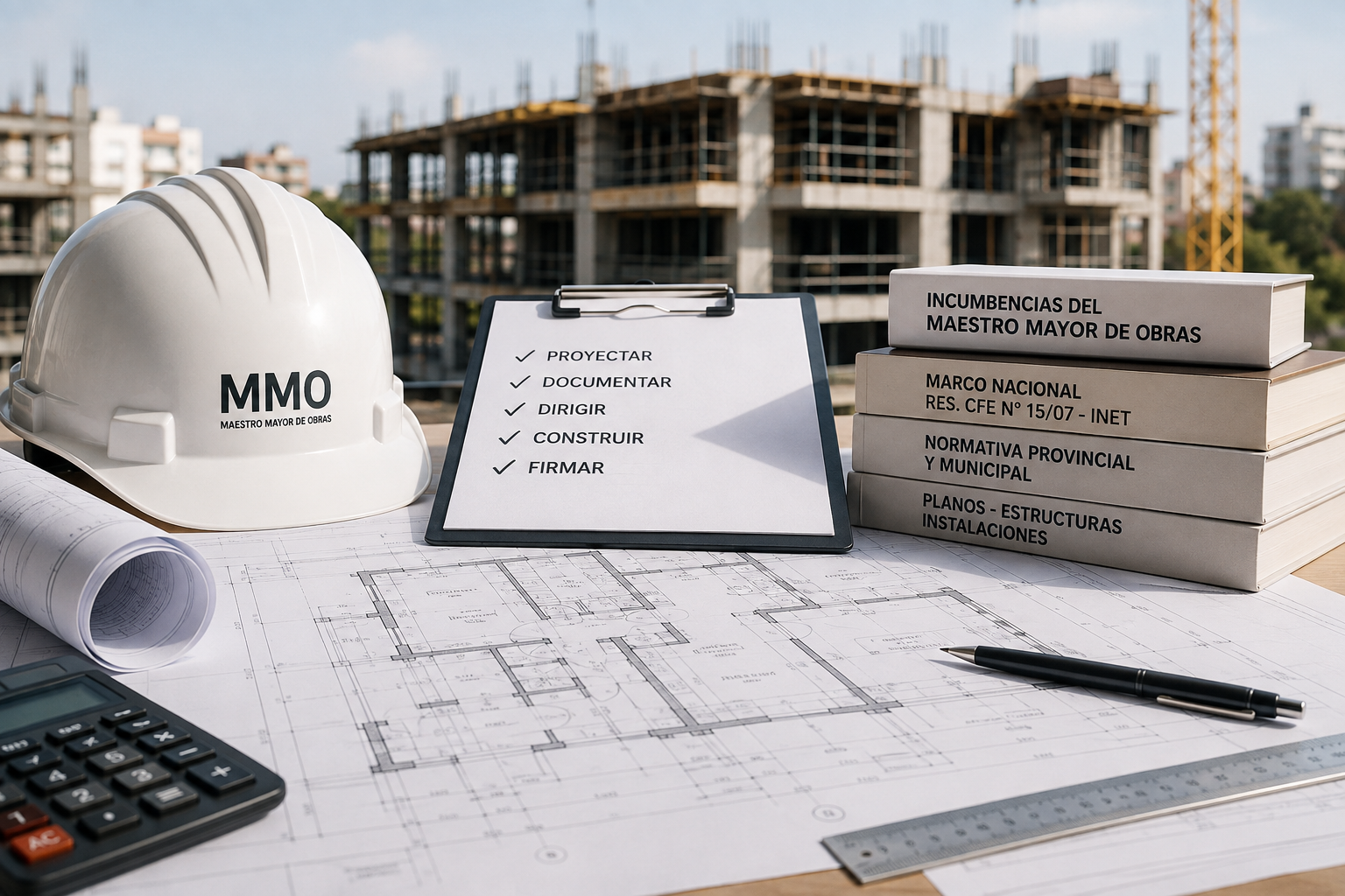 Planos, casco y documentación técnica que representan las incumbencias de un Maestro Mayor de Obras